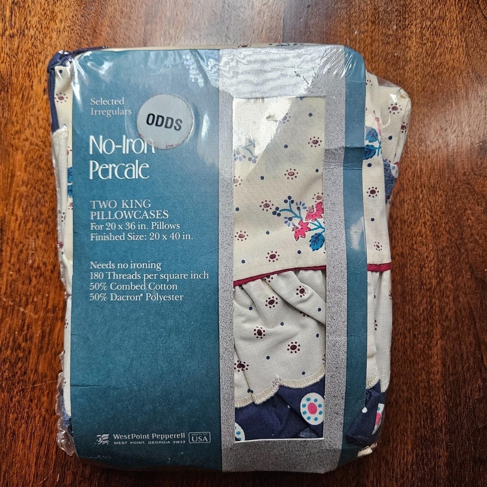 60s Lady Pepperell Pillowcases beige blue Flowers Floral  20 x 40 inches NOS Vtg